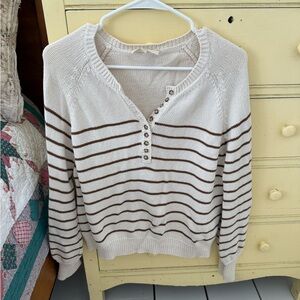 Sezane Cream and Brown Striped Sweater